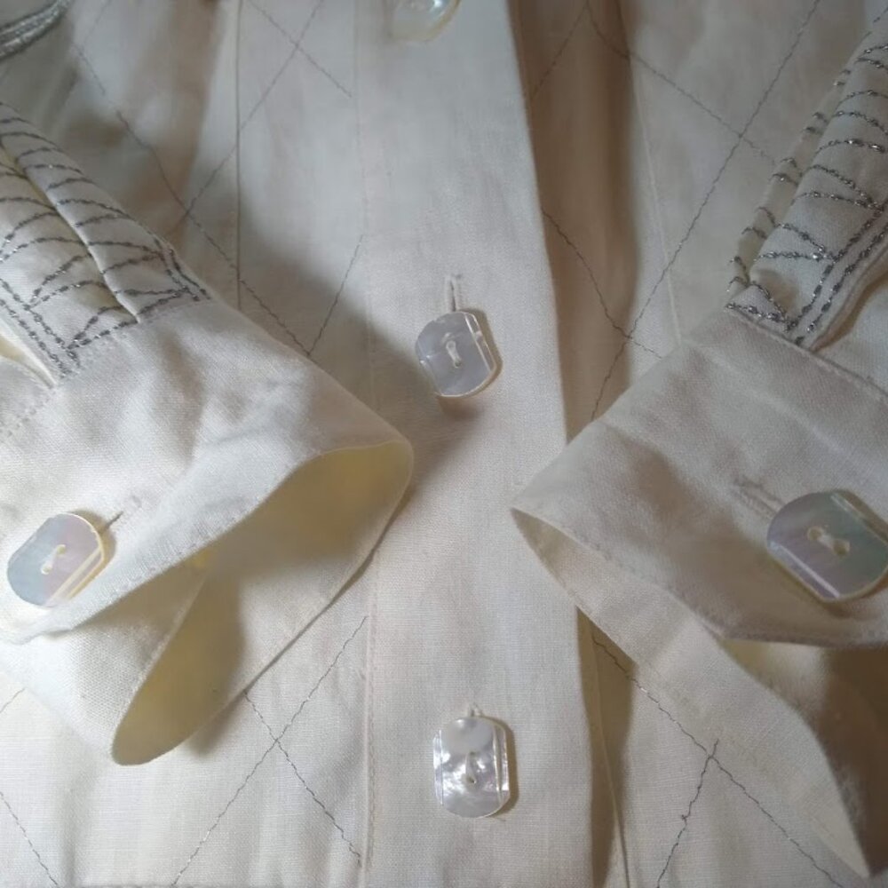 Vintage 80's Ellen Tracy size 12 ivory/cream linen suit jacket - Picture 4 of 16